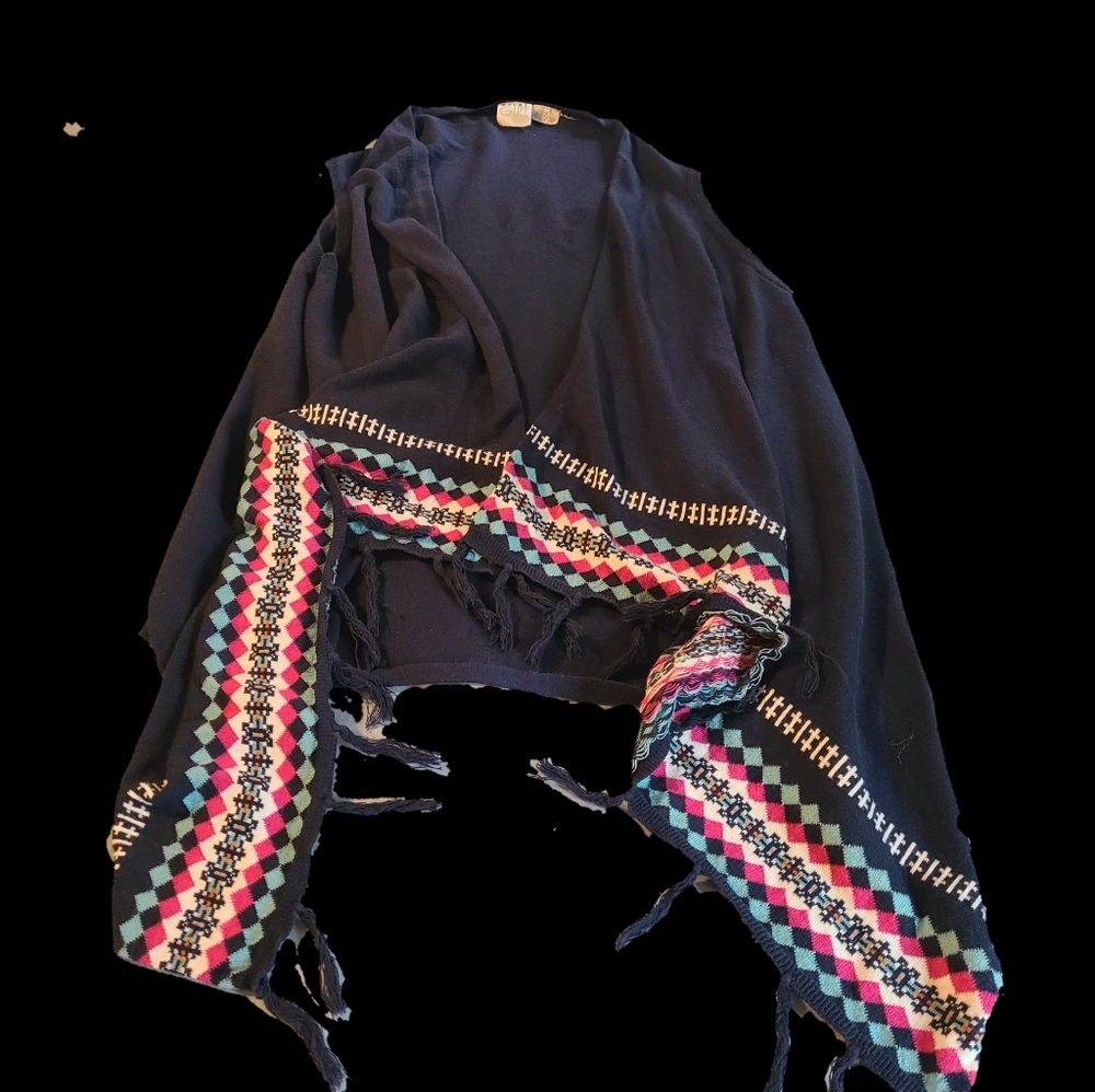 Roxy Girl Navy Blue Fringed Wrap XL